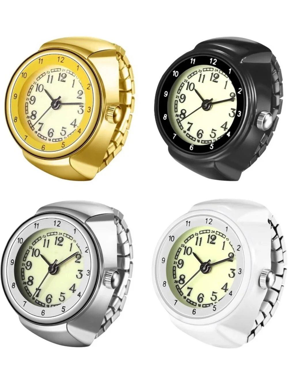 Unisex Black Analog Quartz Stretchy Strap Elastic Arabic Dial Finger Ring Watch